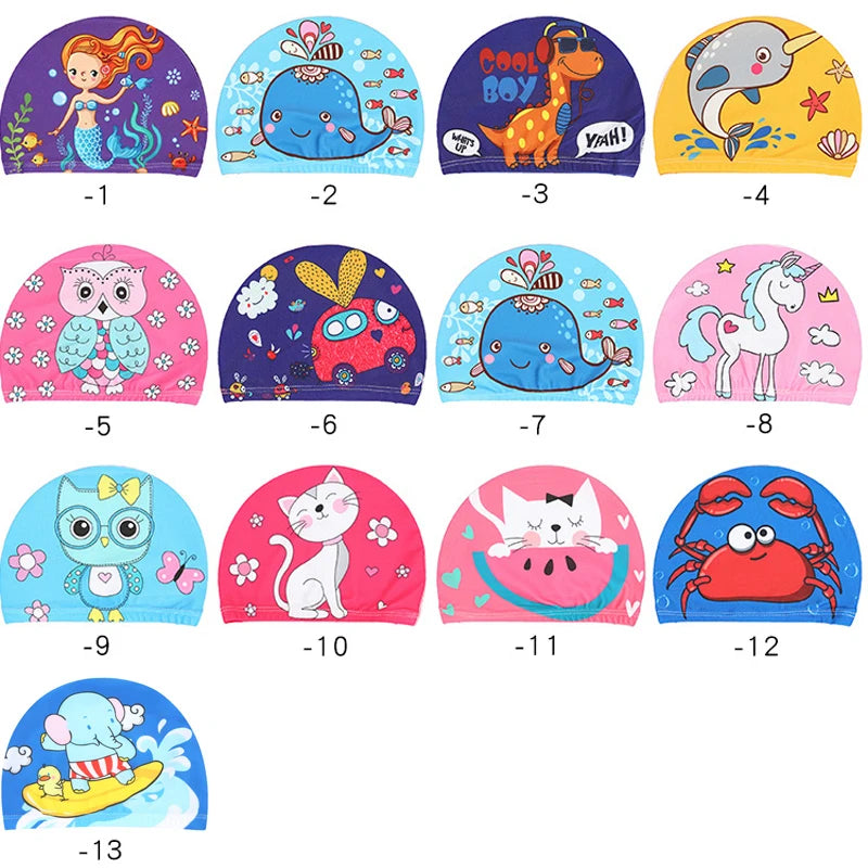 Kids Swim Cap Cartoon Pattern High Elastic Ear Protection Breathable for Pool Swimming Boys Girls Comfort Fit