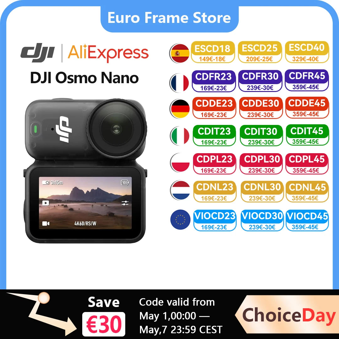 DJI Osmo Nano Bundle Standard 128G / 64GB small Camera Vlog 4K/60fps & 60° Wide FOV All-New 1/1.3 "sense Dual DJI Microphones