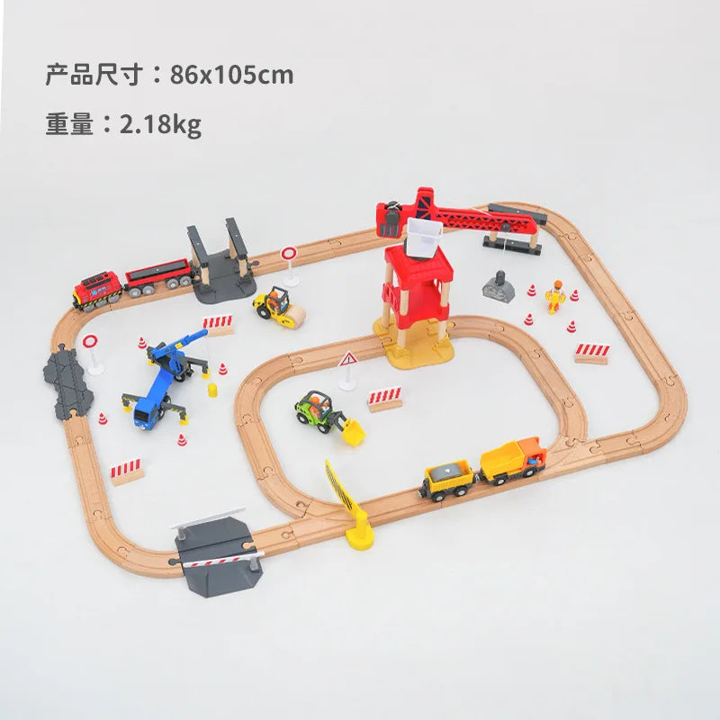 new Wooden Railway Track Set Electric Train Magnetic Car Diecast Slot Fit All Brand Biro Wood Track Assemble Toy Boy Gift
