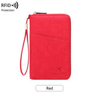 Multi-Functional RFID Blocking Passport Bag Travel Document Holder with Long Zipper Ticket Storage Wallet for Multiple Passports