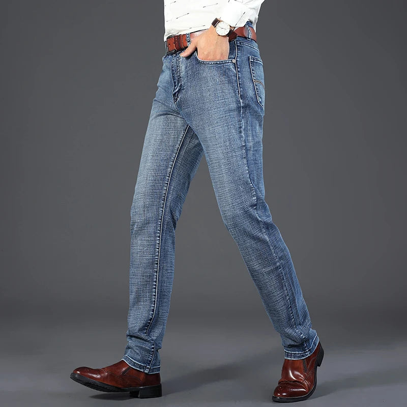 Wthinlee 8 Models Spring Autumn Business Jeans Men Casual Straight Stretch Fashion Classic Work Denim Trousers Brand Clothing