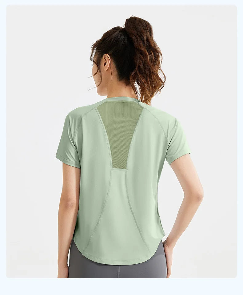 STOUREG Women's Loose Mesh Sports T Shirt Quick Dry Short Sleeve Yoga T Shirt Pilates Running Sports Fitness Short Sleeve