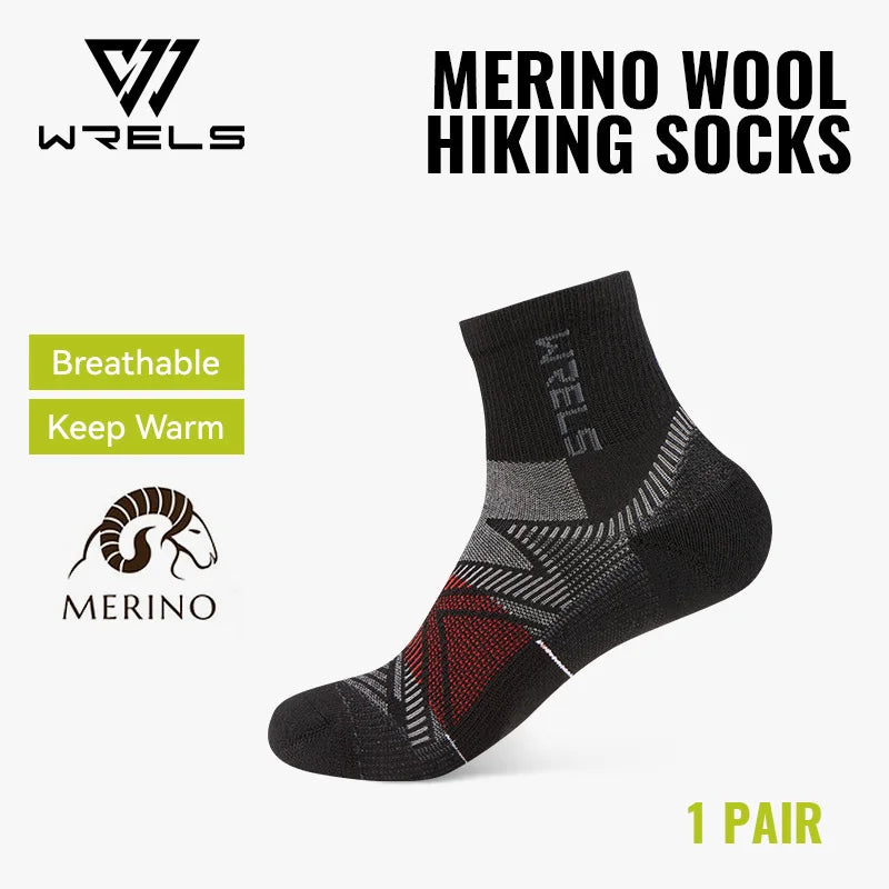 WRELS 1/2/3Pairs Merino Wool Socks Hiking Running Socks Breathable Cushion Sweat Wicking Warm Thermal Compression Wool Socks