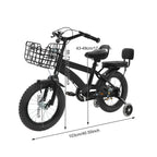 14" Kids Bike Adjustable Children's Bicycle Load 60kg w/Training Wheels+Basket+Backrest Rear Seat for 3-7 Year Old (White/Black)