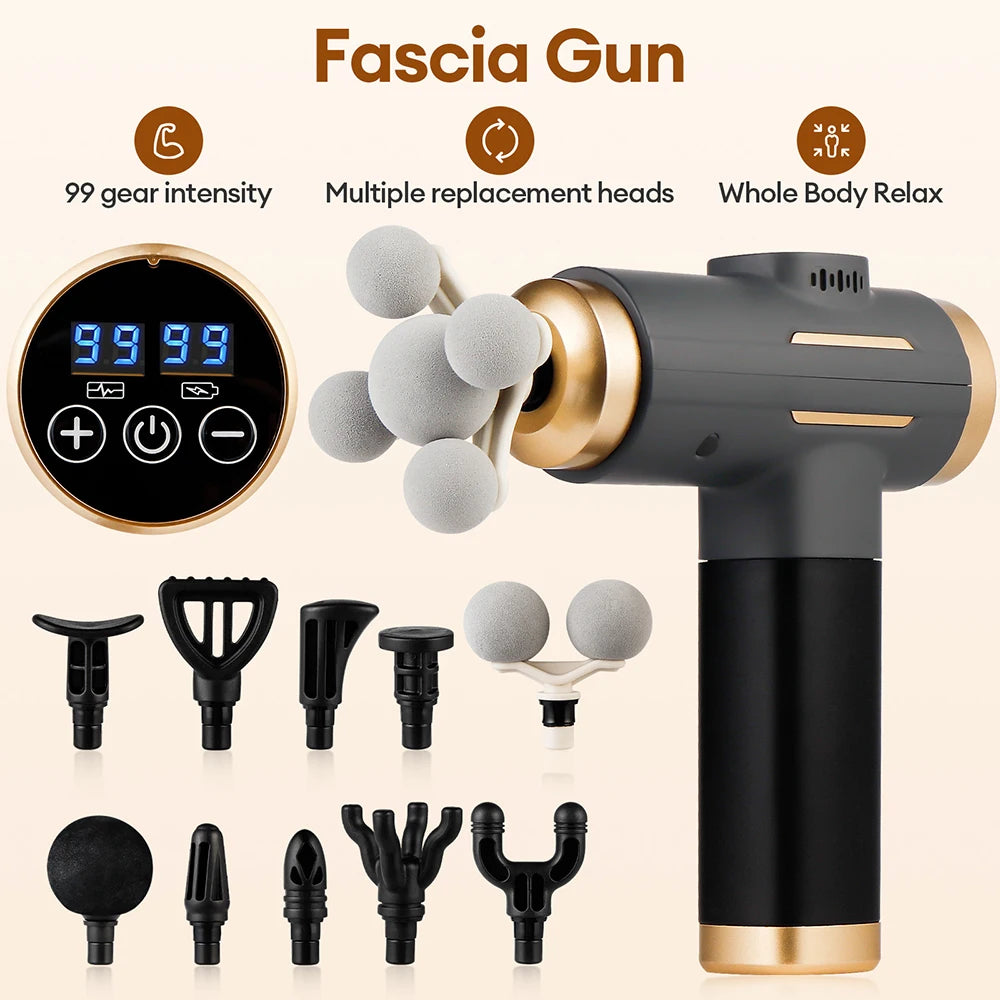 11-IN-1 Electric Massage Gun 99 Level Powerful Fascia Gun High-Frequency Vibration Body Massage Gun Arms Leg Muscle masajeador Main image