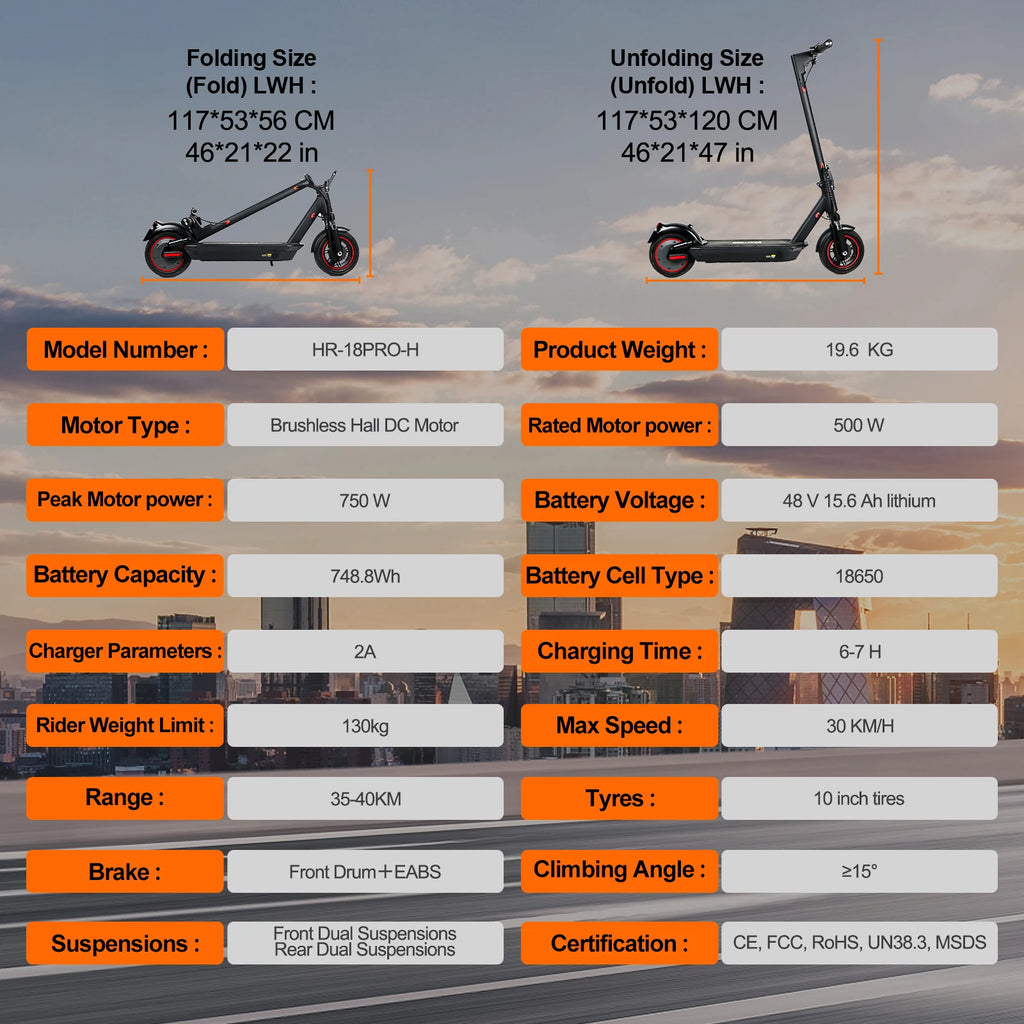 Electric Scooter For Adults Max Speed 35Km/h Electric Scooter 500W (Peak 750W ) Adult Scooter Electric Kick Scooter