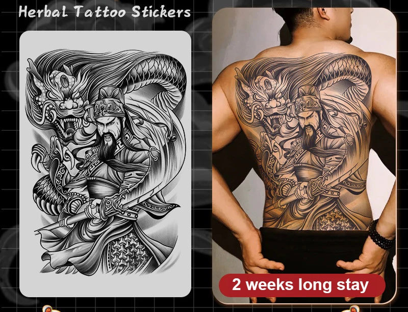 Magic Juice Ink Waterproof Tattoo Stickers Full Back Large Size Herbal Juice Temporary Tattoos Men Body Art Dragon Tiger