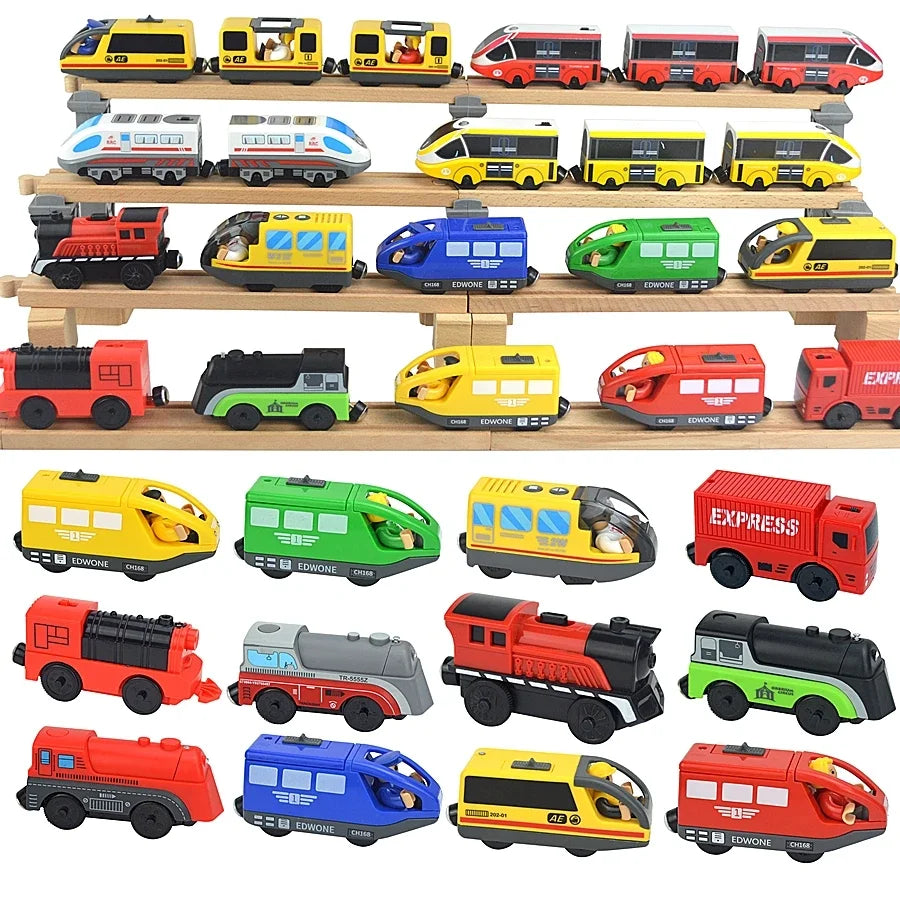 Locomotive Magnetic Car Electric Train Toys Fit All Brand Biro Wooden Diecast Slot Train Track Railway Educational Toys For Kids Main image