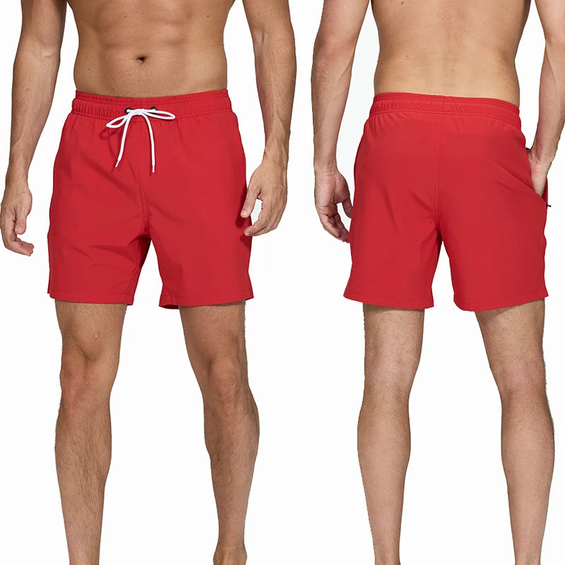 Escatch 2026 Summer Man Swimwear Solid Fashion Quick Dry Drawstring Elastic Waist Surfing Zipper Pocket Gym Beach Pants Shorts