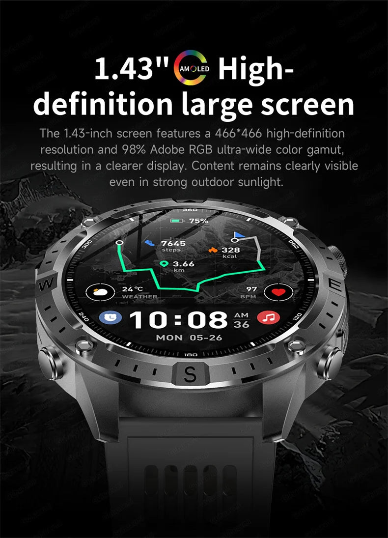 GPS Sports Smartwatch Men Women Swim Waterproof Fitness Tracker 2GB Memory Offline Maps  SpO2 Rugged Outdoor Smartwatch for Men