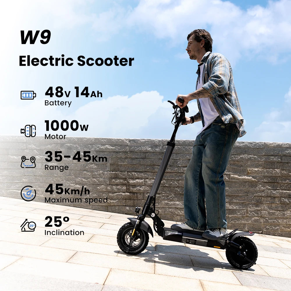 iScooter W9 Electric Scooter for Adults 1000W Motor 48V14AH Battery Foldable E-scooter 10 Inch Tire All-Terrain EScooter