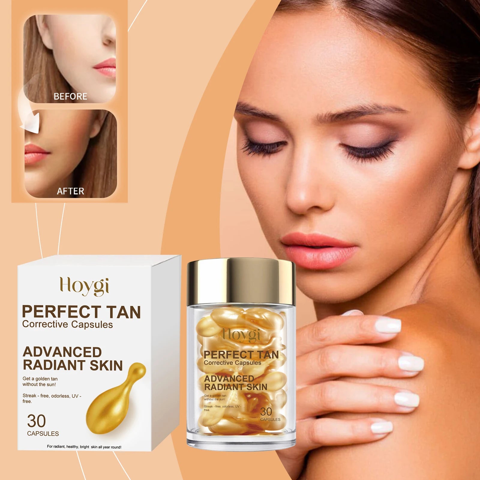 Portable Tanning Capsule Accelerate Natural Bronze Tan Moisturizing & Soothing Even Skin Tone Sunless Self-Tanning Serum Main image
