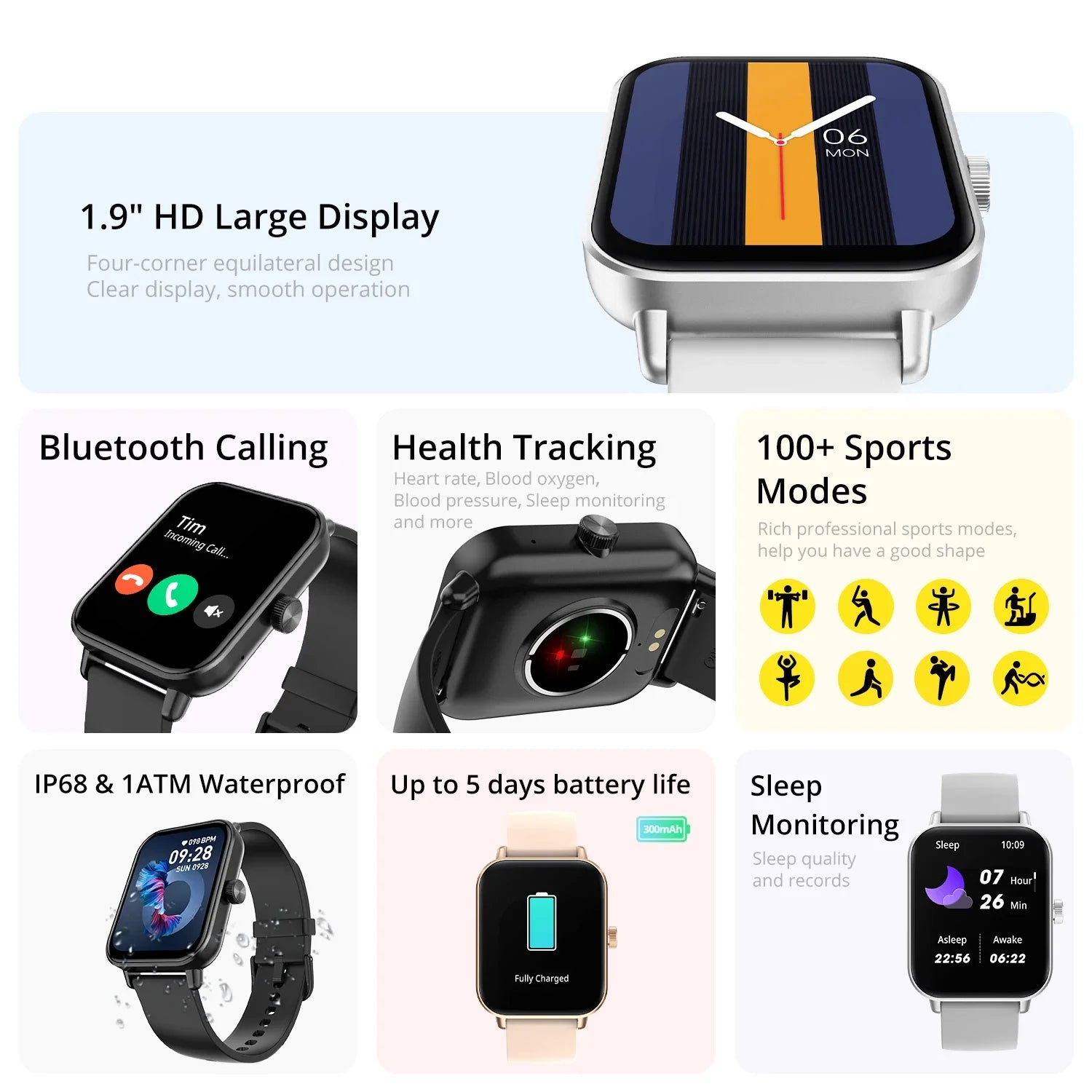COLMI P81 Voice Calling Smart Watch Ultra 1.9 inch Screen 24H Health Monitor 100+ Sports Modes, Bluetooth Smartwatch Men Women Secondary image