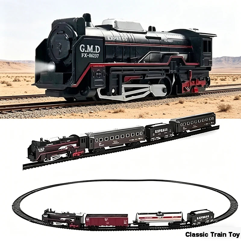 Classical Railway Freight Train Toy Electric Train Track Set with Light Tracks Model Toys for Kids Gift Children Adult Toy