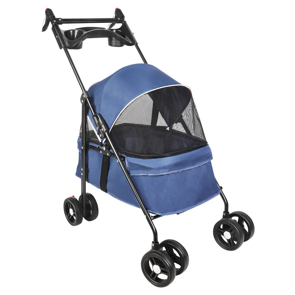 Folding Pet Stroller/Buggy, Dog/Cat Carrier, Pet Travel Stroller for Dogs with Cup Holder, Wheels with Brakes, Oxford Fabric, Steel Frame, 50 x 70 x 95 cm