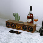 Domars Wireless Bluetooth 5.0 Speakers Wooden Alarm Clock Display Sound System Player with AUX TF FM Radio Subwoofer Box