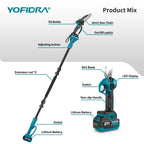 YOFIDRA Brushless Telescoping Pole Electric Chainsaw High Scalable 30MM Pruner Shear Scissor Garden Tool For Makita Battery Pin