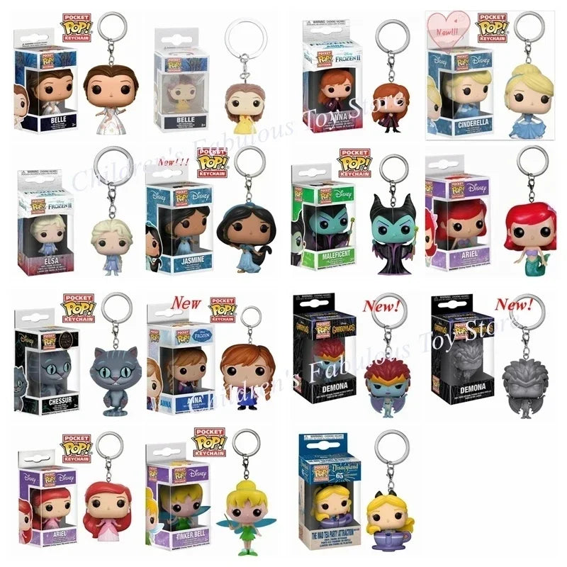 New FUNKO Keychains Disney Demona Princess Bella Ariel Alice Anna Elsa Bell Jack Sally stitch Action Figure Toys Ornaments Main image