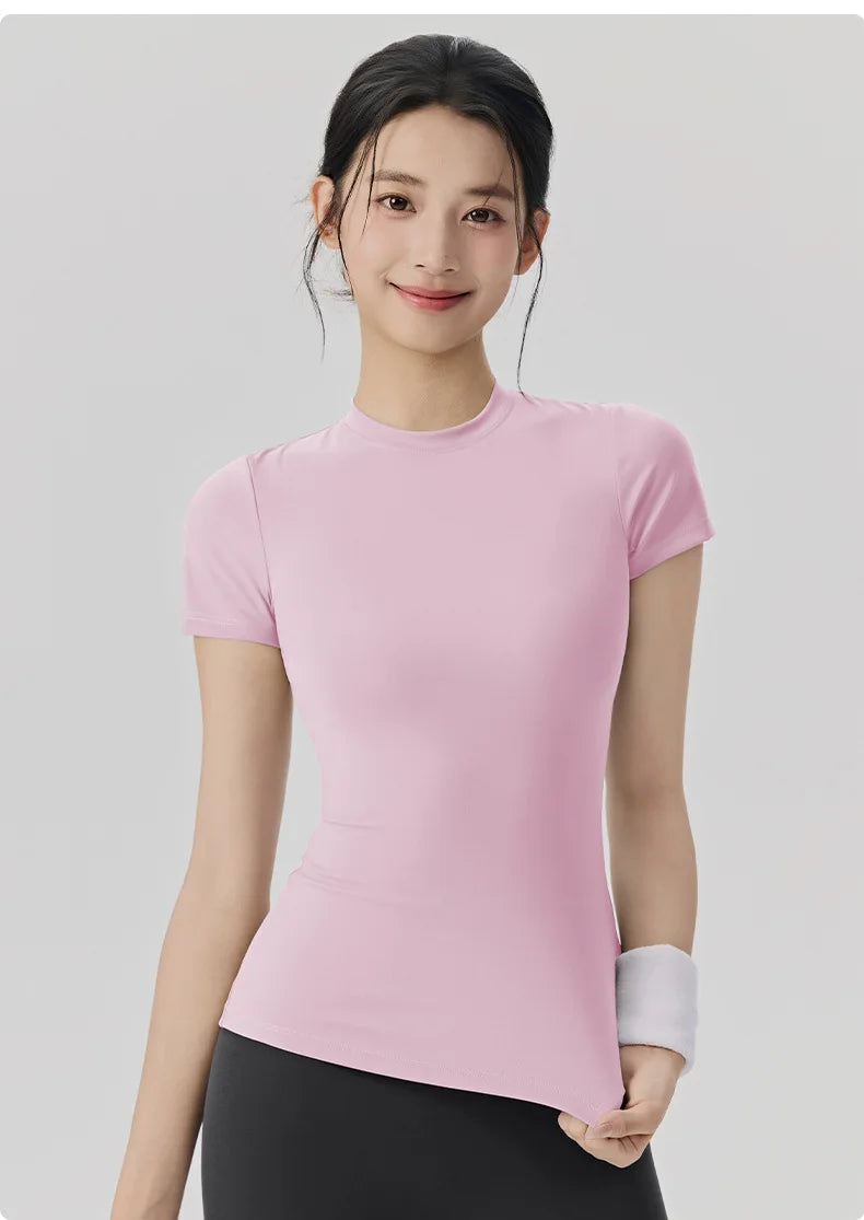 Spring and Summer Yoga Wear Short-sleeved Nude Tight-fitting Fitness Wear for Women Outdoor Running Training Sports T-shirt