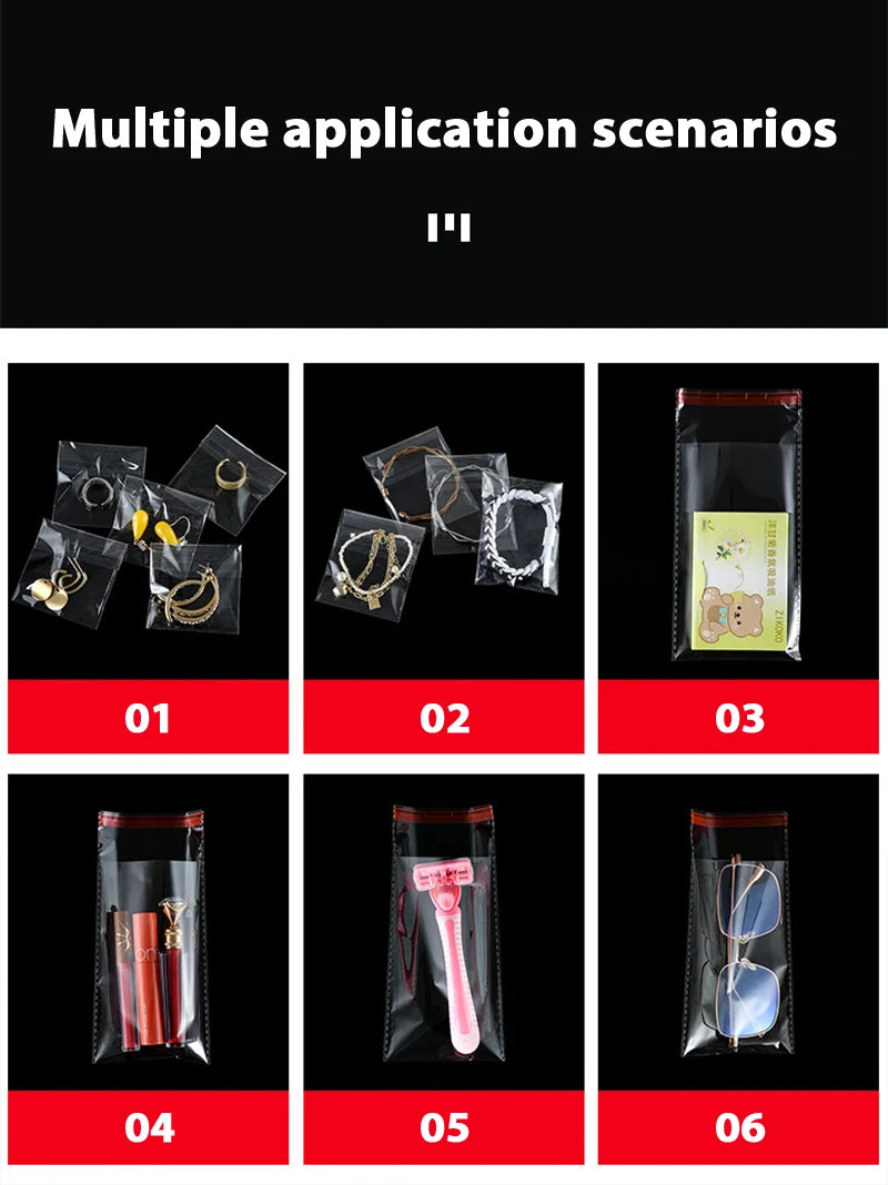 100PCS Opp Self-adhesive Transparent Plastic Bag Clothing Jewelry Packaging Self adhesive Biscuit Candy Packaging Cellophane Bag