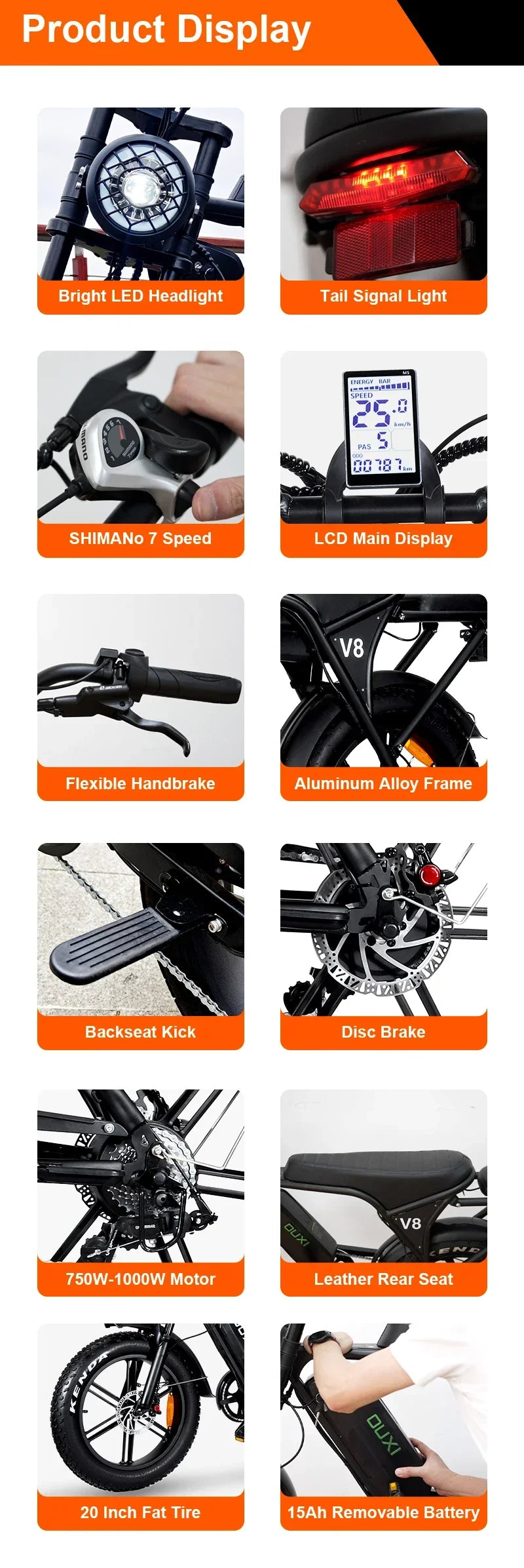 High-looking electric motorcycle, 750W motor, 48V 15AH battery, can be used for transportation and off-road electric bicycles