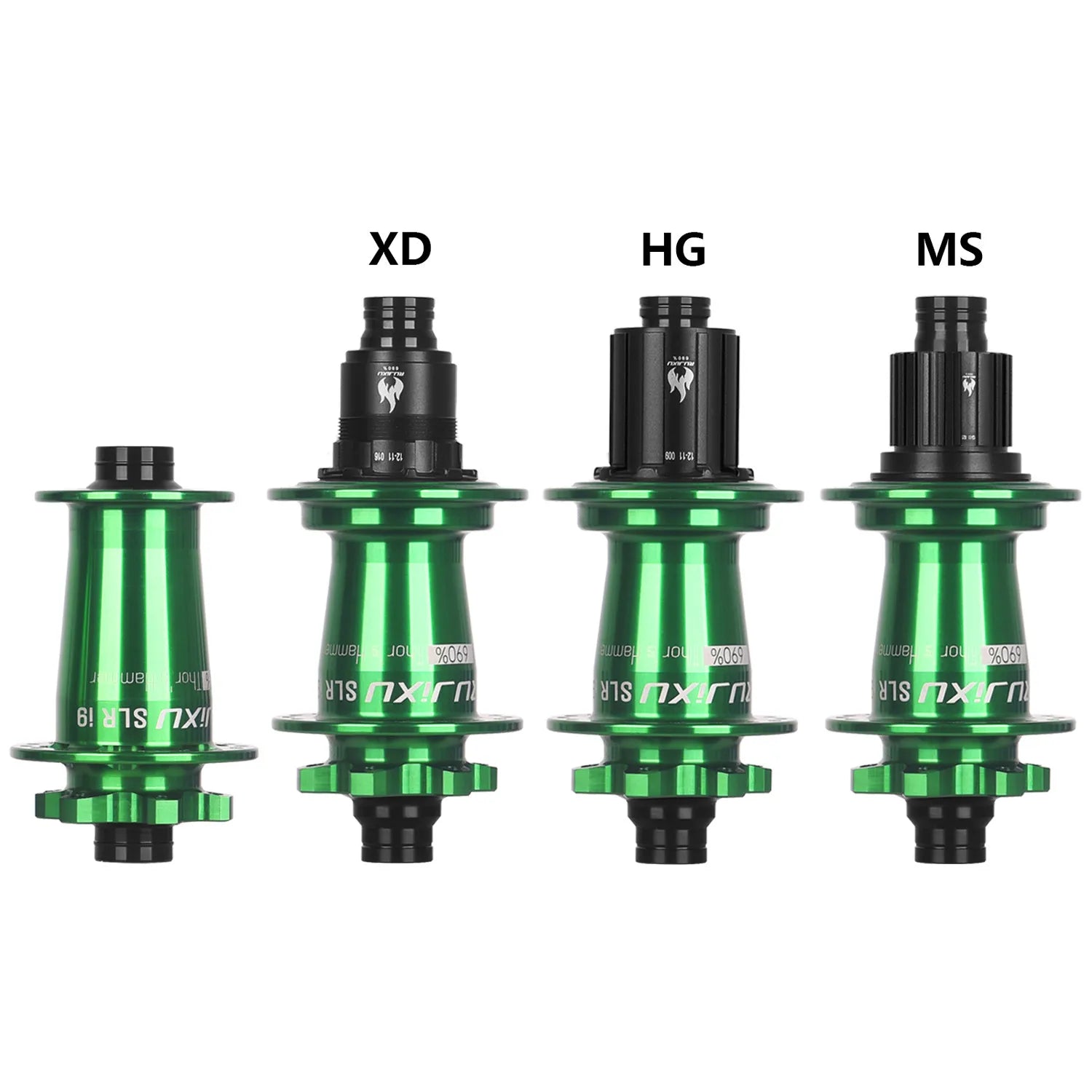 green RUJIXU SLR I9 690 Click Hub 7 Bearing MTB Mountain Bike Hub Front Rear 32Holes QR TA BOOST Disc Brake Bicycle MS/XD Hubs