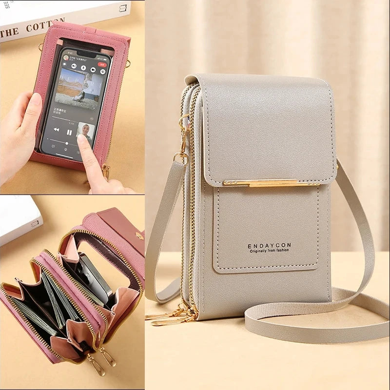 Crazy Bag Fashion Touch Screen Lock Cell Phone Bag Women's Mobile Phone Card Holder Crossbody Shoulder Bag Main image