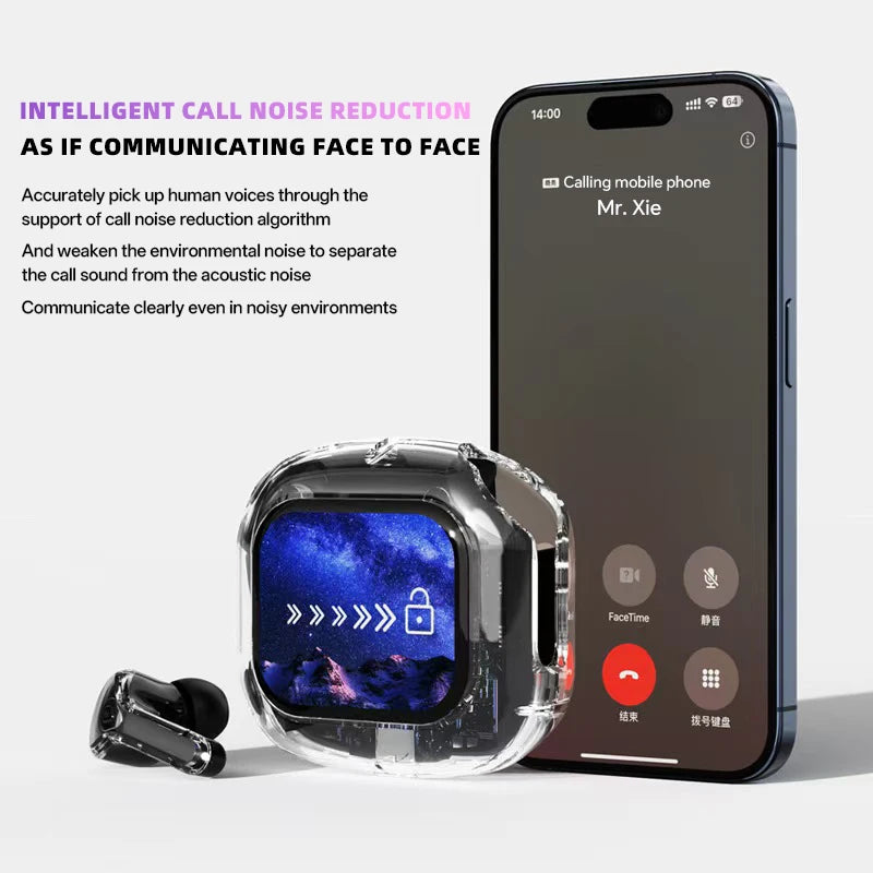 Translation Headphones with Touch Screen Wireless Bluetooth 5.4 Smart  Earphone HiFi Audio High Quality Transparent Case Headset