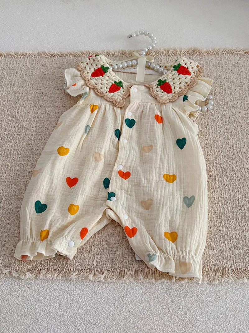 MILANCEL Summer Baby Rompers 0-24M Sweet Love Toddler Jumpsuit Thin Ventilate Infant Clothes Carrot Girls One Piece