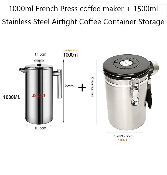 1.5L Coffee Maker French Press Stainless Steel Espresso Coffee Machine French Press Double-Wall Insulated Coffee Tea Maker Pot