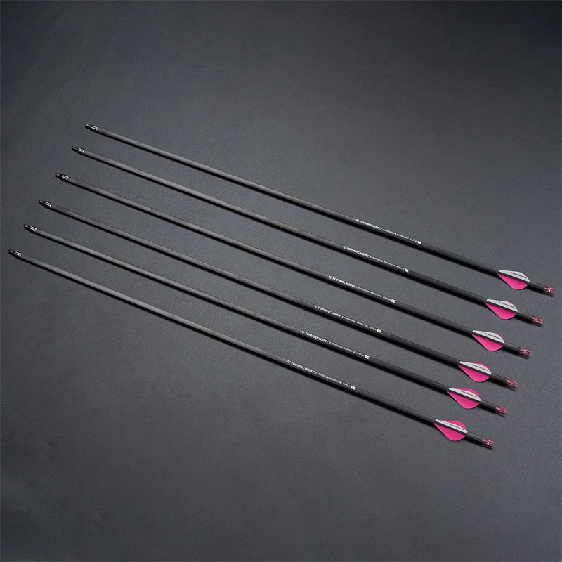 Toparchery Archery Pure Carbon Arrows, Brazier Feather, Spine 300/350/400 Outdoor Hunting Shooting Recurve Bow Arrow Accessories
