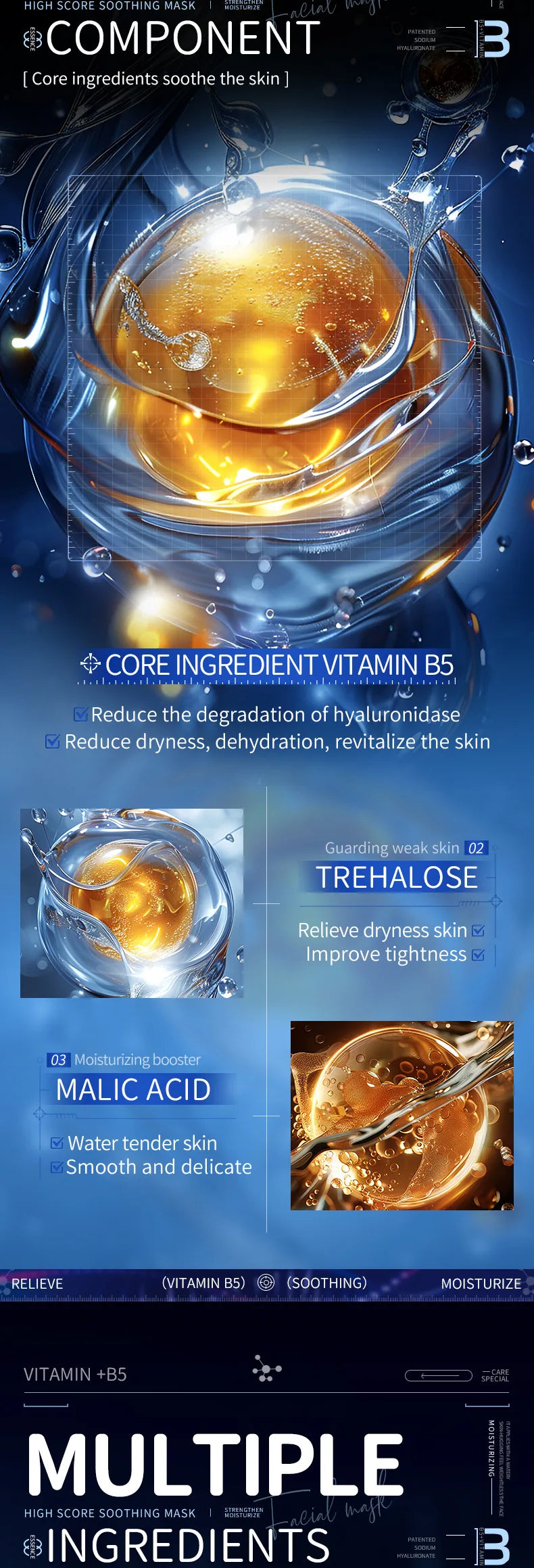 10pcs Vitamin B5 Sheet Mask 25ml - Hydrating & Soothing, Deep Moisture Care for Radiant Skin, Quick Absorption