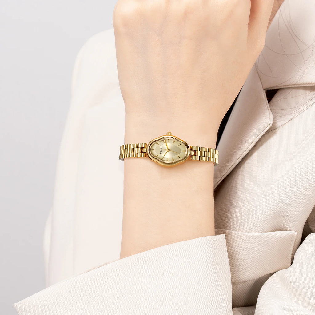 BERNY Gold Watch for Women Ladies Wristwatch Gold Quartz Jewelry Bracelet Set Minimalist Watch Multicolor Small Ladies Watches