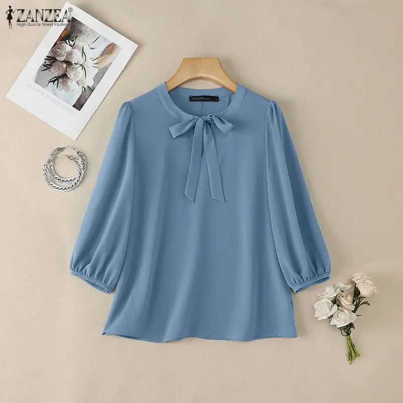 Summer Solid Color Blouse 2026 ZANZEA Women Tops Trend Casual O Neck Short Sleeve Blusas Female Elegant OL Work Shirt Mujer