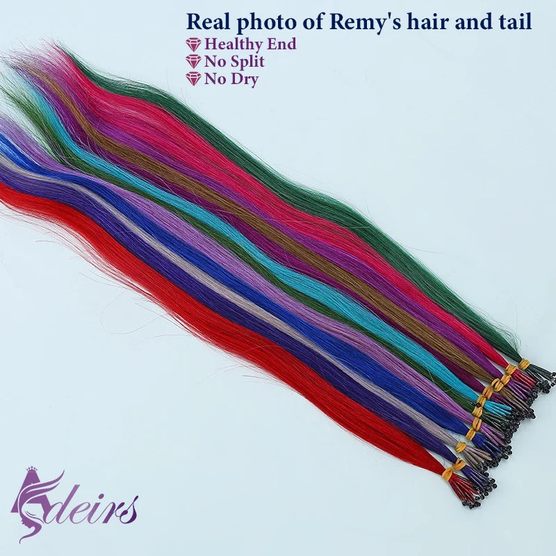 ADEIRS Color  8D Tip Hair Extensions 100% Real Human Hair Microbeads Extensions Color Purple Blue Pink Gray 18-20inch