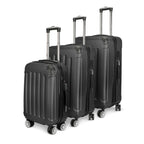 Comanlai 3Pcs Rolling Luggage Sets, Black Hard-shell Suitcases, Classical Striped Design, with 360° Universal Wheels, TSA Lock and Telescopic Handle,  for Business Outdoor Travelling