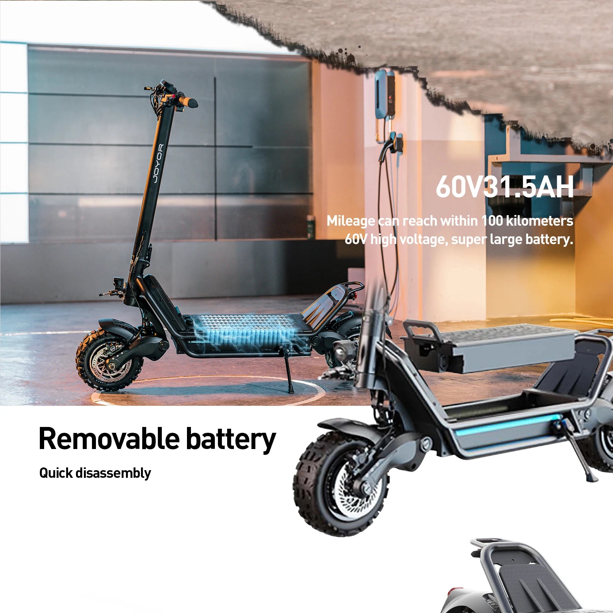JOYOR E6-S Adult Electric Scooter 3200W Motor 60V31.5AH Battery Off-road EScooters NFC Unlock Hydraulic Brake Foldable E-Scooter