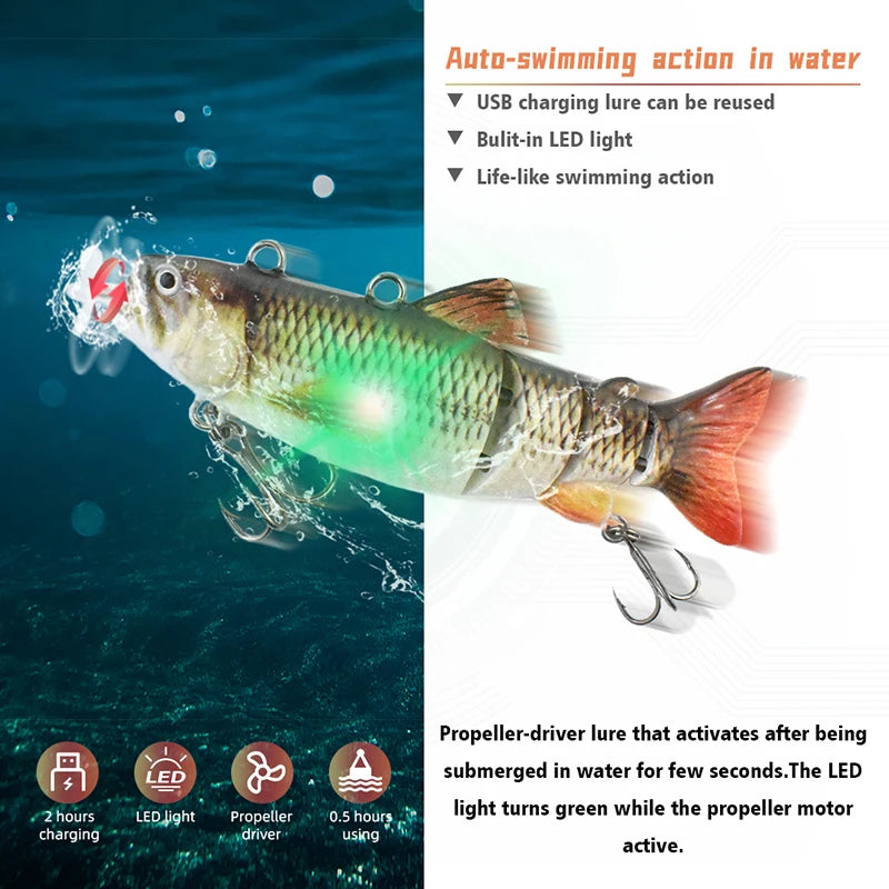 Automatic Swimbait Electric Robotic Fishing Lure 4-Segement Auto Multi Jointed Bait USB Rechargeable Wobbler Pesca Accessories