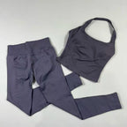 NO LOGO Yoga outfit sports Impact gym set Halter Top and leggings pant sets Backless halterneck High stretch sportswear