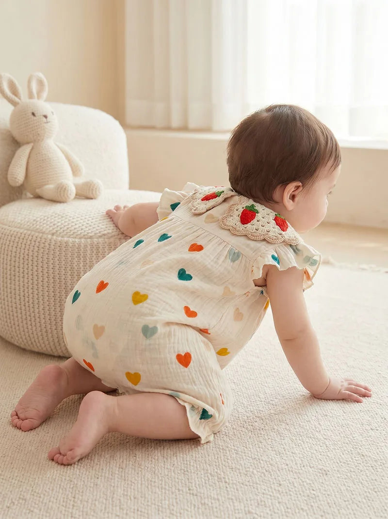 MILANCEL Summer Baby Rompers 0-24M Sweet Love Toddler Jumpsuit Thin Ventilate Infant Clothes Carrot Girls One Piece