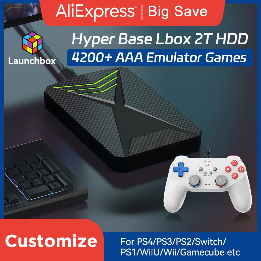 Launchbox 2T Game Hard Drive Disk for PS4/PS3/PS2/Wii/WiiU/GAMECUBE etc with 4200+ 3D/PC Games Portable Game Console For Laptop Main image