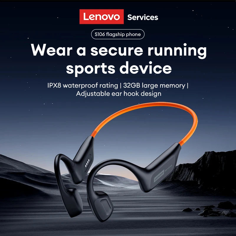 Lenovo S106 True Bone Conduction Headset Bluetooth 6.0 IPX8 Waterproof Headphones 32GB MP3 HIFI Earphones With MIC For Swimming Main image