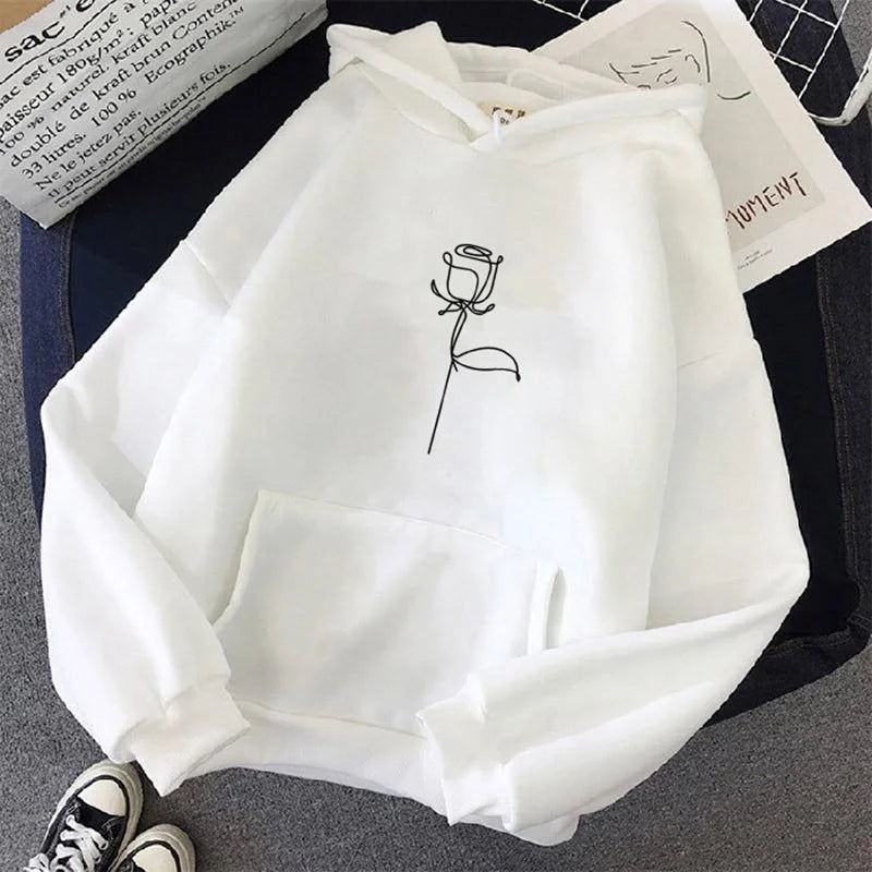 2024 Autumn Winter Hoodies Sportwear Women's Hoodie Pullover Sweatshirt Stylish Flower Print With Thick Long Sleeves Tops Loose