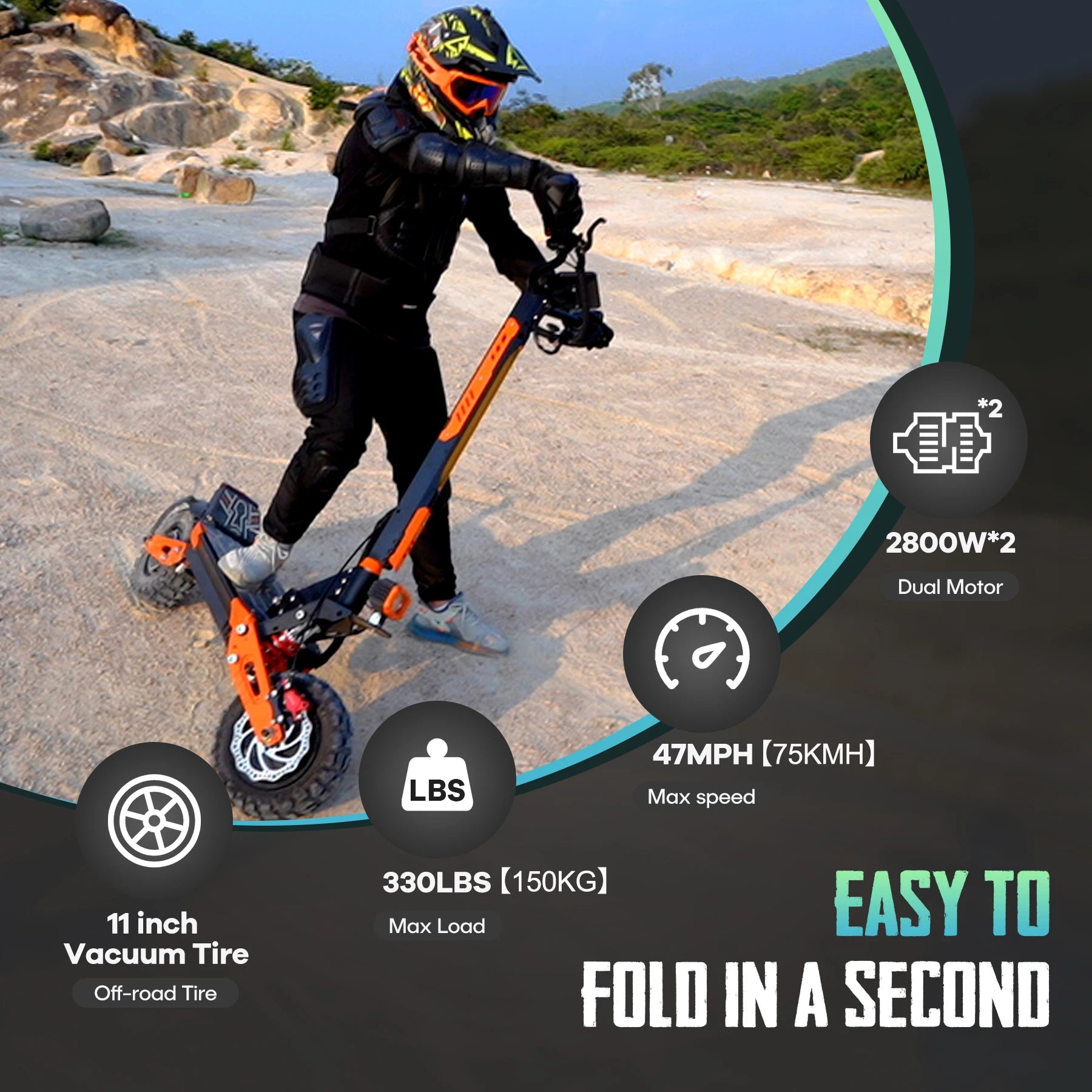 VREOM Z36-Adults Electric Scooter-5600W Motor 60V30AH Battery Off Road E-Scooter,75KM/H Speed 11'' Tire Foldable EScooter