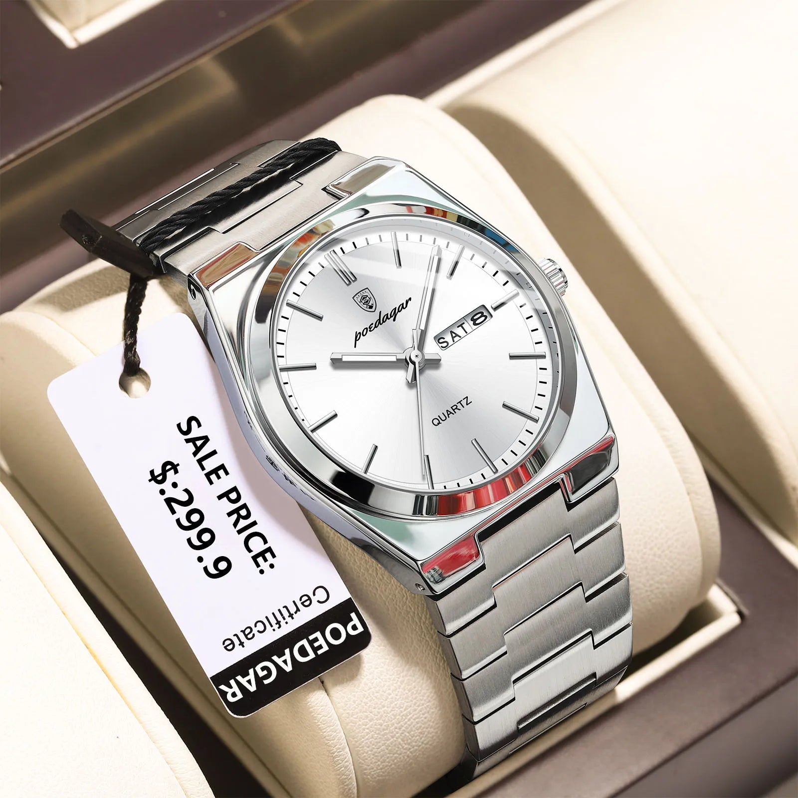 POEDAGAR Luxury Men's Watches Waterproof Luminous Date Week Men Watch Stainless Steel Casual Fashion Quartz Man Wristwatch Reloj