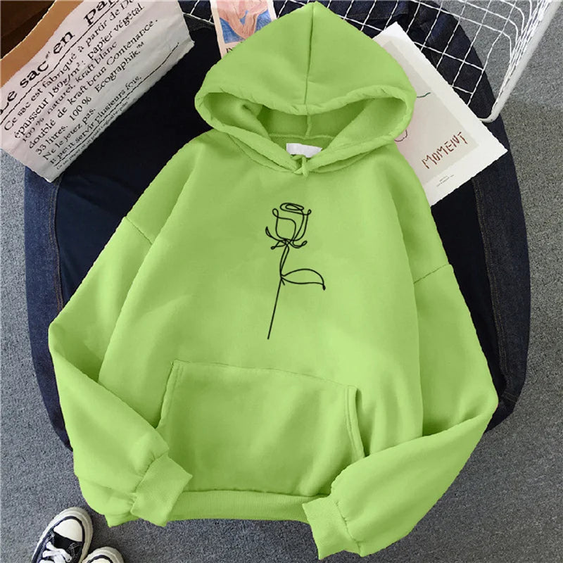 2024 Autumn Winter Hoodies Sportwear Women's Hoodie Pullover Sweatshirt Stylish Flower Print With Thick Long Sleeves Tops Loose