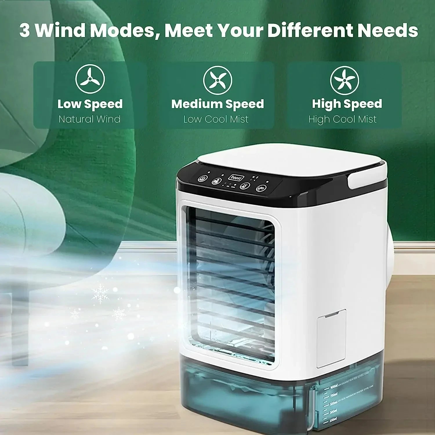 Compact Air Conditioner Fan Mini Evaporative Cooler with Ice Box & Large Water Tank USB Personal Cooler for Bedroom