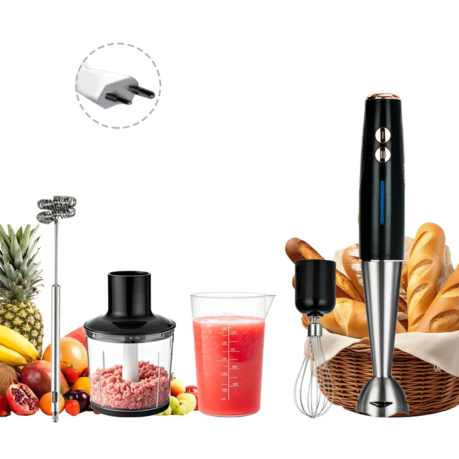 5 in 1 16500rpm Immersion Hand Stick Blender Mixer Vegetable Meat Grinder 600ml Chopper Whisk 600ml Smoothie Cup Main image