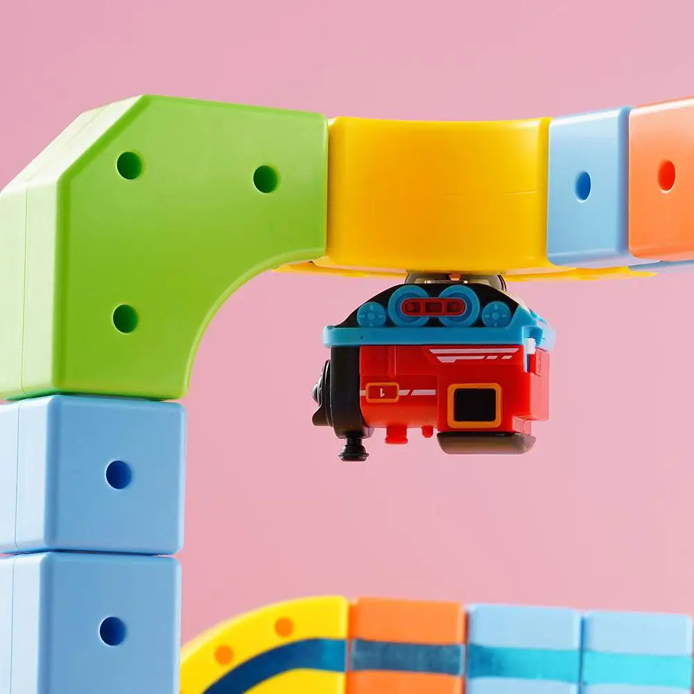 Magnetic Electric Train Car Locomotive Wooden Track Slot Diecast Railway With Two Carriages Train Wood Kid Toy Biro Track