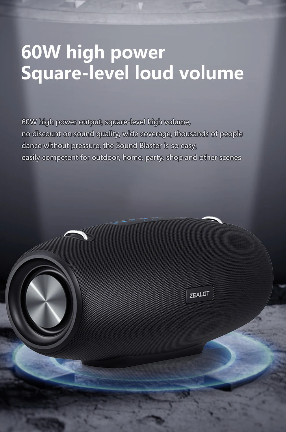 ZEALOT S67 Portable Bluetooth loudspeaker with Shoulder belt Outdoor Waterproof Stereo Sound Strong Bass 40H Playback
